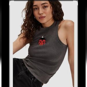 Free People Charcoal Tank Top with Red Ladybug